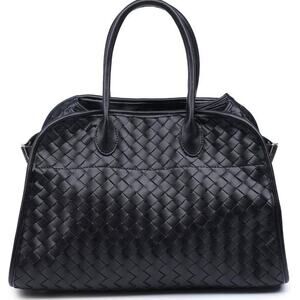 Rhonda Woven Vegan Leather Tote Bag | Black